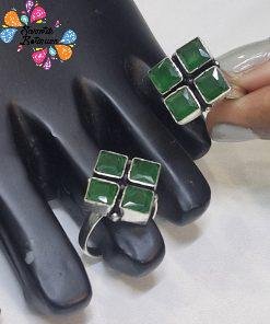 Green Stone Designer Oxidised Toe Rings