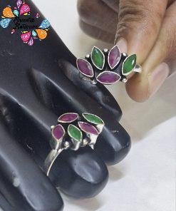 Purple & Green Stone Designer Oxidised Toe Rings