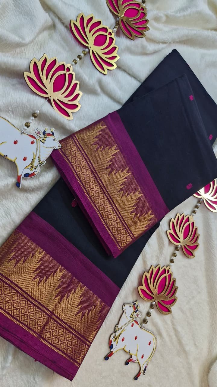 Coffee Brown Colour and Pink Chettinad Cotton Saree Coffee Brown Colour and Pink Chettinad Cotton Saree