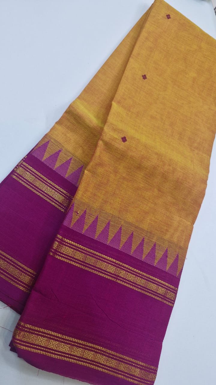 Musterd Yellow and Pink Chettinad Cotton Saree Musterd Yellow and Pink Chettinad Cotton Saree