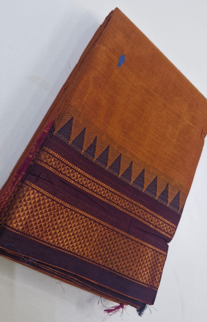 Musterd Yellow and Pink And Grey Double BoarderChettinad Cotton Saree Musterd Yellow and Pink And Grey Double BoarderChettinad Cotton Saree - Image 3