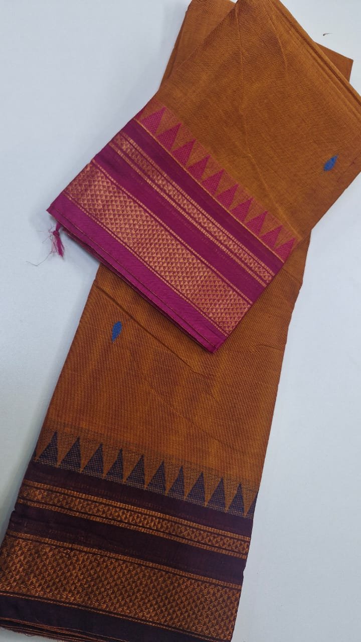 Musterd Yellow and Pink And Grey Double BoarderChettinad Cotton Saree Musterd Yellow and Pink And Grey Double BoarderChettinad Cotton Saree - Image 5