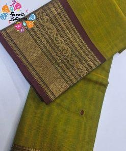 Alternative view of Lime Green and Light Purple Chettinad Cotton Saree
