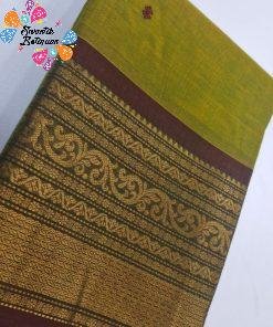 Lime Green and Light Purple Chettinad Cotton Saree