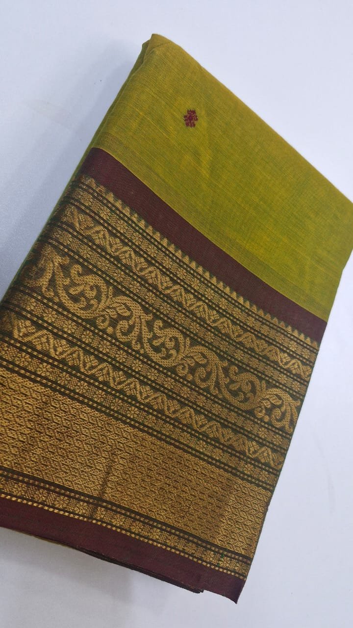 Lime Green and Light Purple Chettinad Cotton Saree