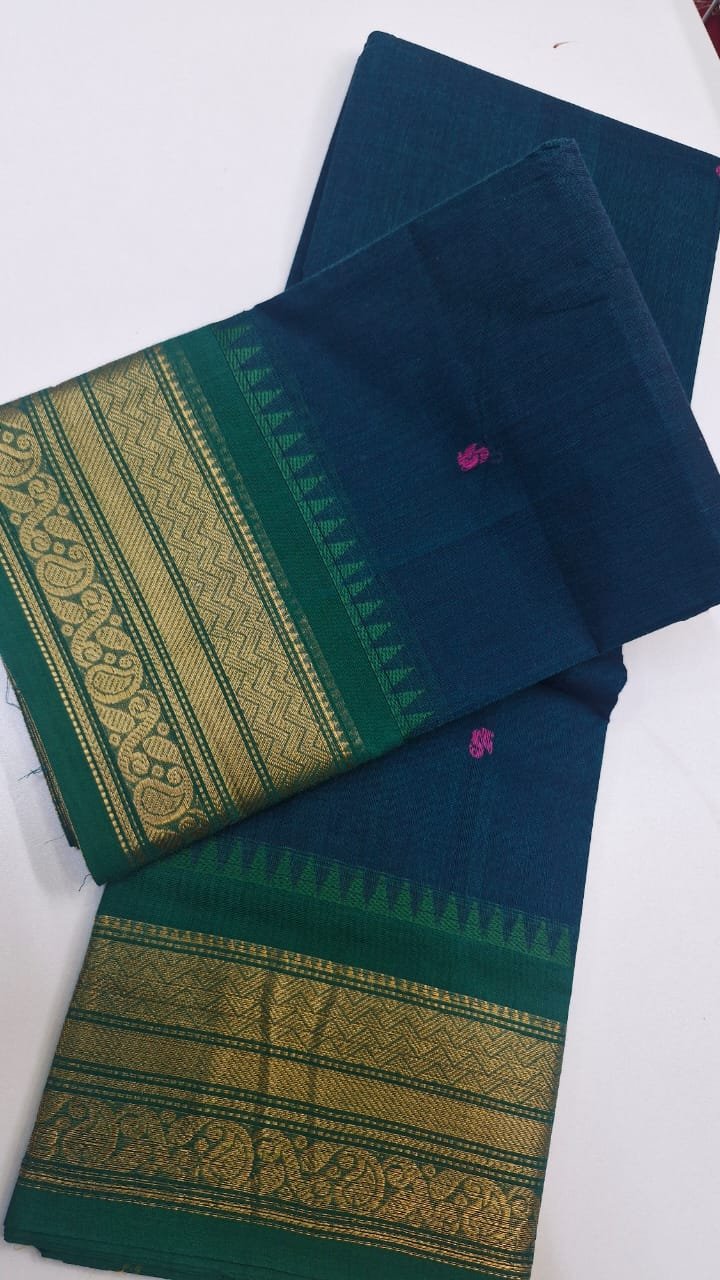 Sacramento Green and Green Chettinad Cotton Saree Sacramento Green and Green Chettinad Cotton Saree - Image 3