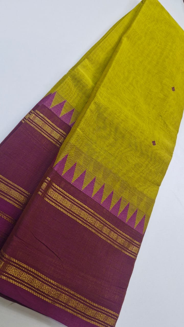 Yellow and Purple Chettinad Cotton Saree Yellow and Purple Chettinad Cotton Saree