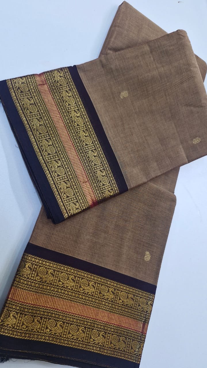 Dark Grey and Cofee Brown Chettinad Cotton Saree Dark Grey and Cofee Brown Chettinad Cotton Saree - Image 4