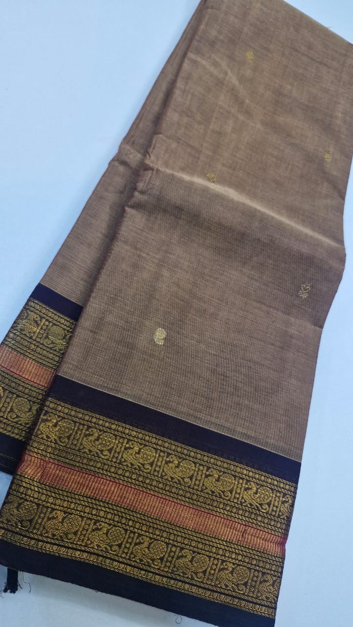Dark Grey and Cofee Brown Chettinad Cotton Saree Dark Grey and Cofee Brown Chettinad Cotton Saree
