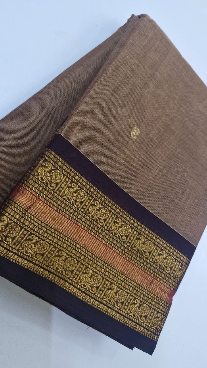 Dark Grey and Cofee Brown Chettinad Cotton Saree Dark Grey and Cofee Brown Chettinad Cotton Saree - Image 3