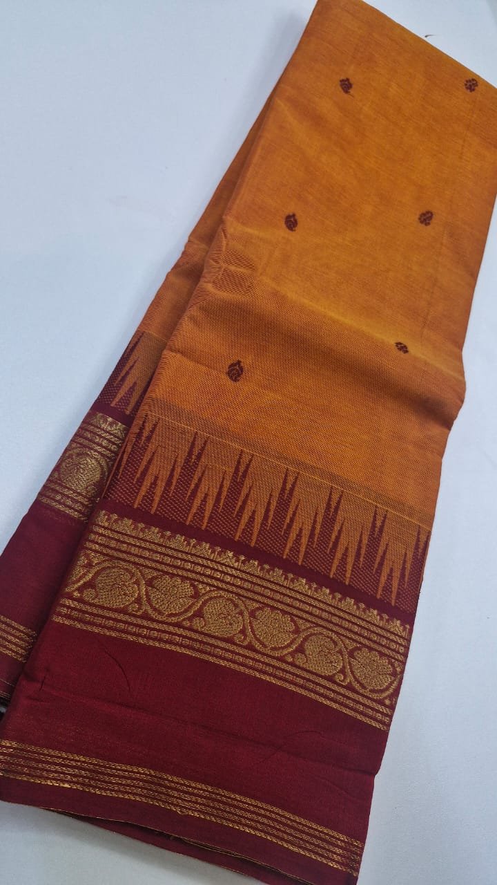 Orange and Red Chettinad Cotton Saree