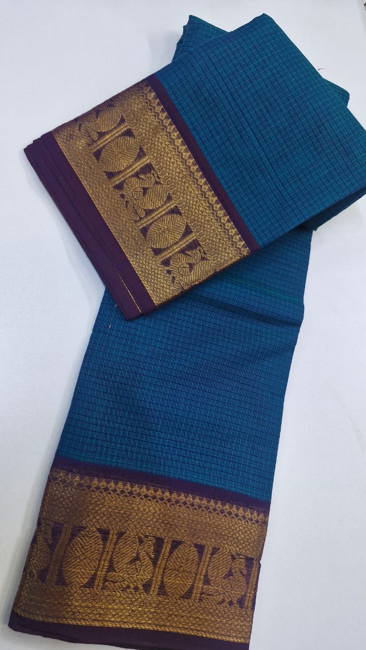 Blue and Purple Chettinad Cotton Saree - Image 3