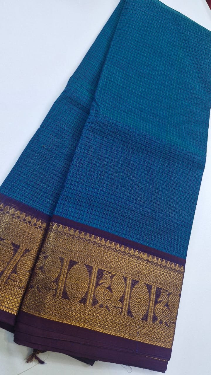 Blue and Purple Chettinad Cotton Saree