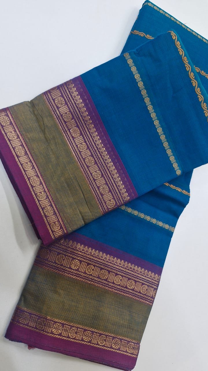 Light Blue and Pink Chettinad Cotton Saree Light Blue and Pink Chettinad Cotton Saree - Image 3
