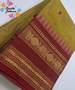 Fluo Yellow and Maroon Chettinad Cotton Saree