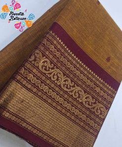 Cream Yellow and Maroon Chettinad Cotton Saree