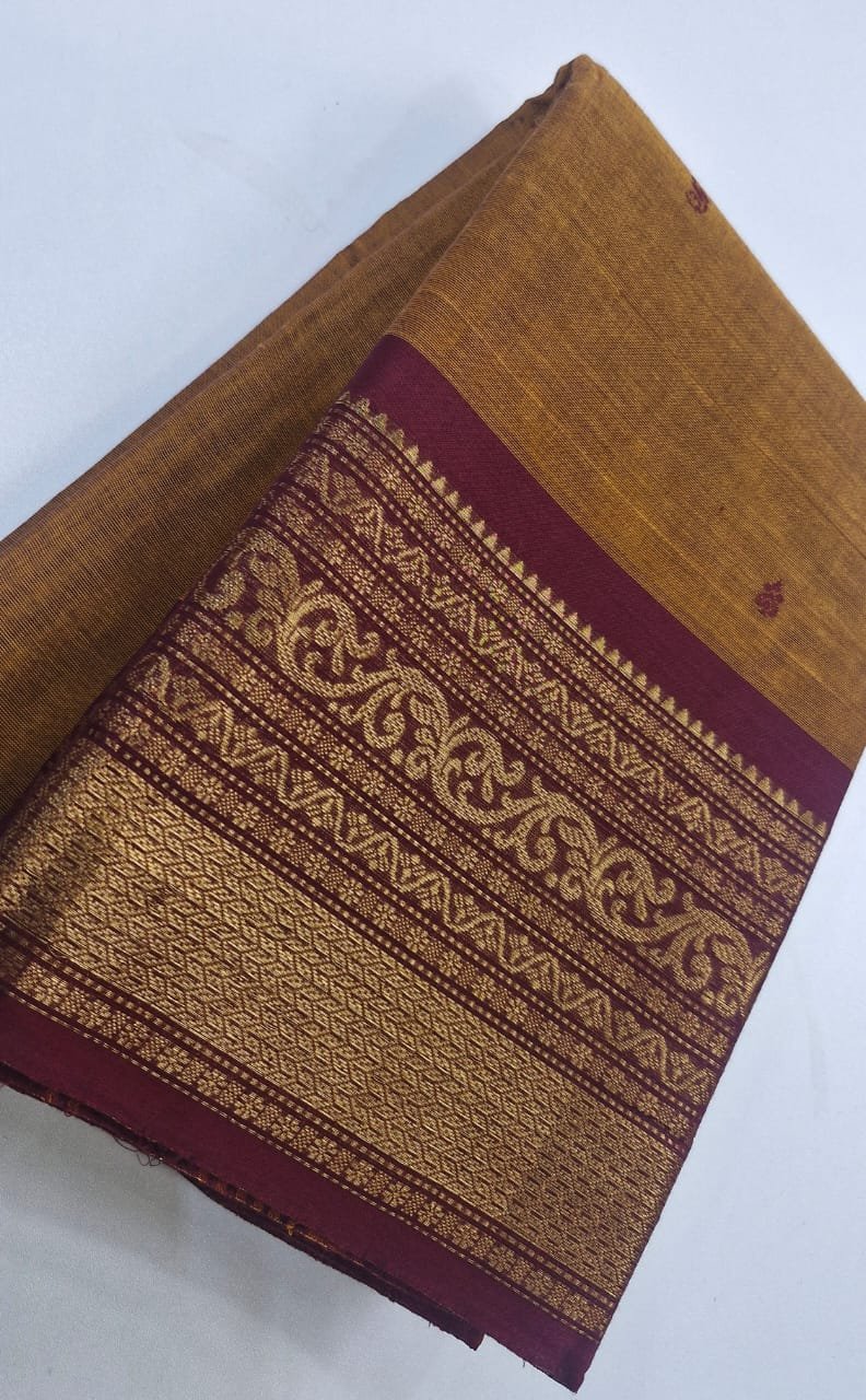 Cream Yellow and Maroon Chettinad Cotton Saree Cream Yellow and Maroon Chettinad Cotton Saree