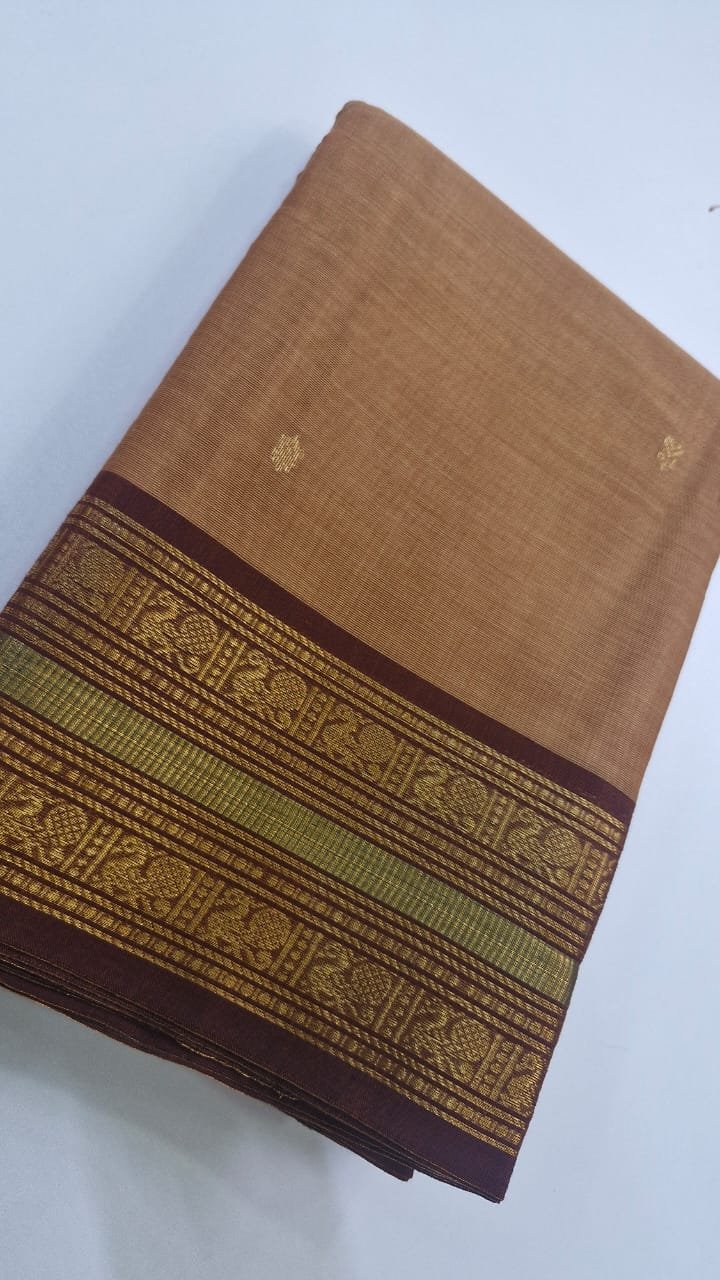 Beige and Dark Brown Chettinad Cotton Saree Beige and Dark Brown Chettinad Cotton Saree