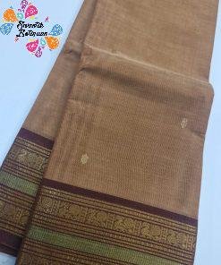 Beige and Dark Brown Chettinad Cotton Saree Beige and Dark Brown Chettinad Cotton Saree