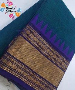 Teal Green and Light Purple Chettinad Cotton Saree