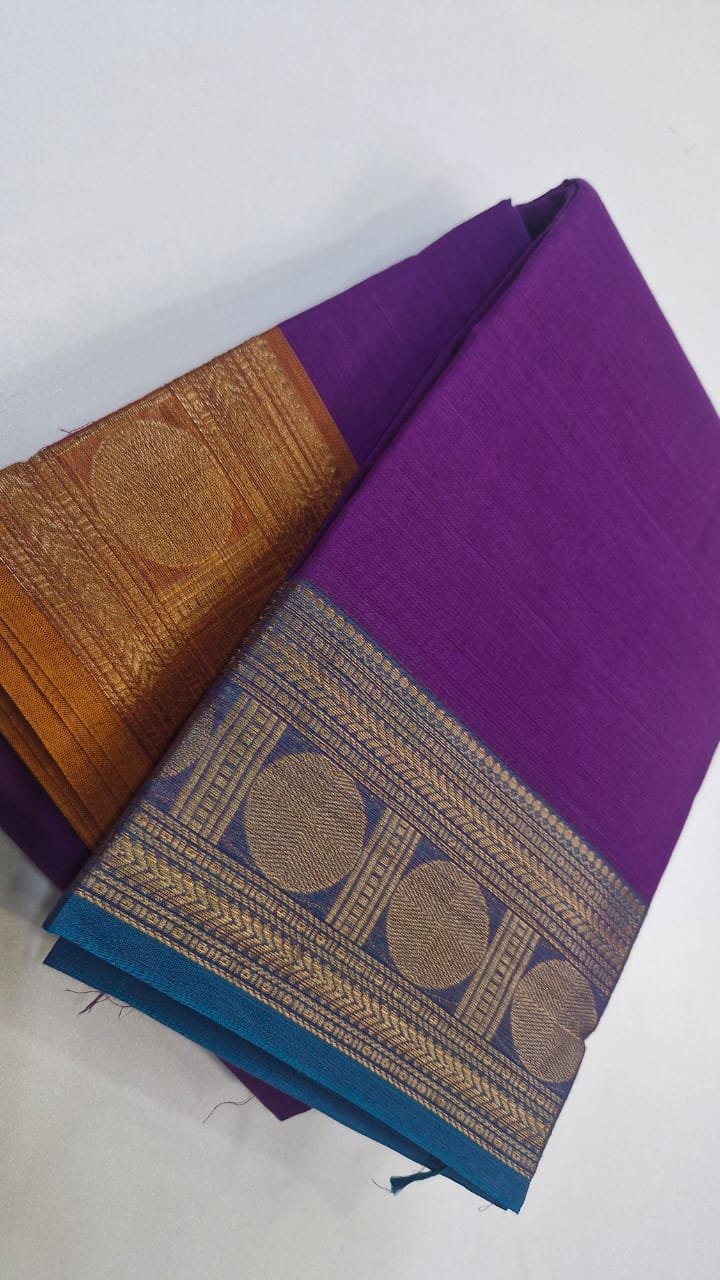 Purple and Yellow And Sky Blue Double Boarder Chettinad Cotton Saree Purple and Yellow And Sky Blue Double Boarder Chettinad Cotton Saree
