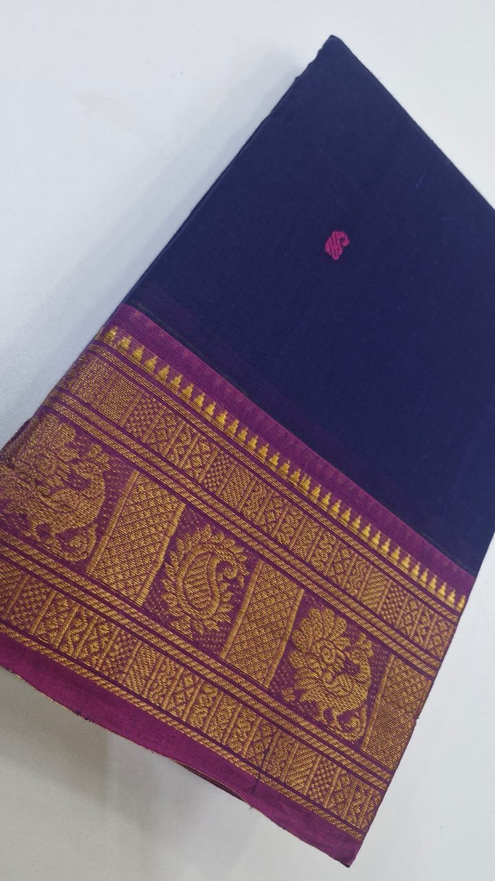 Navy Blue and Pink Chettinad Cotton Saree