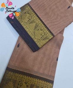 Beige and Dark Grey Chettinad Cotton Saree