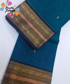 Alternative view of Peacock Blue and Navy Blue  Chettinad Cotton Saree