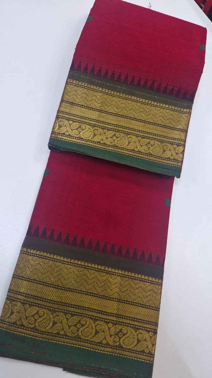 Red and Green Chettinad Cotton Saree - Image 2