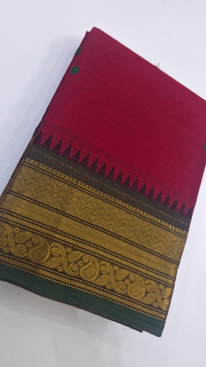 Red and Green Chettinad Cotton Saree