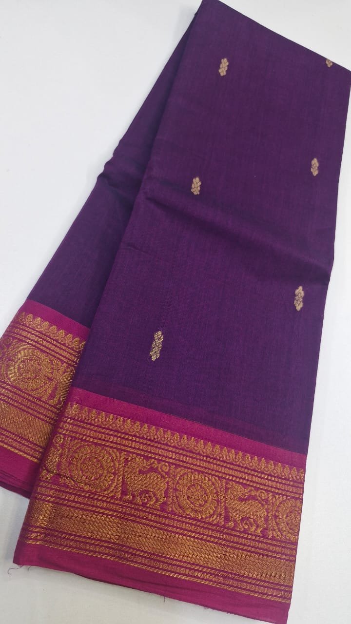 Deep Purple and Magenta Chettinad Cotton Saree - Image 3