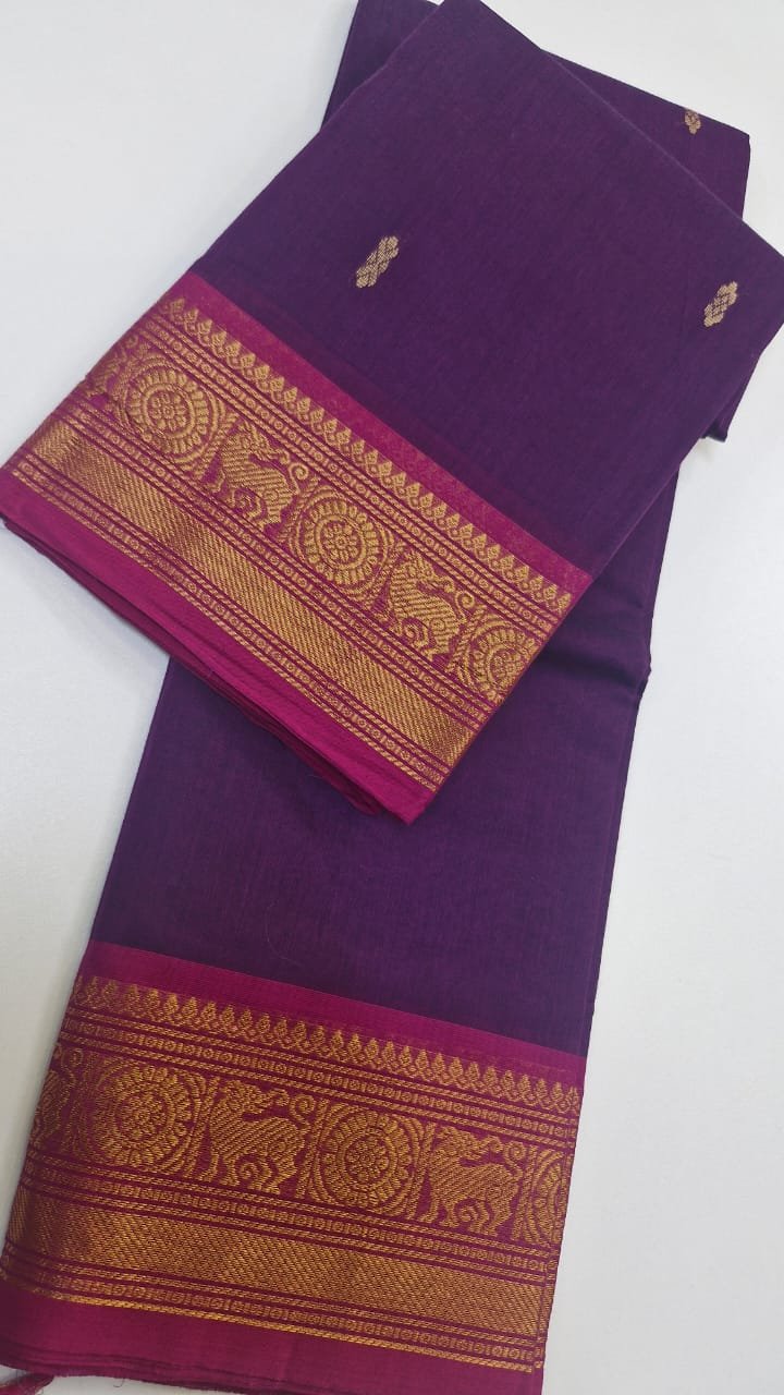 Deep Purple and Magenta Chettinad Cotton Saree - Image 2
