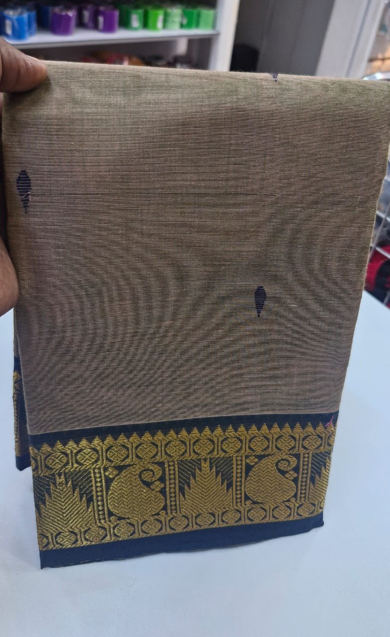 Dark Grey and Dark Green Black Chettinad Cotton Saree Dark Grey and Dark Green Black Chettinad Cotton Saree - Image 4