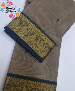 Dark Grey and Dark Green Black Chettinad Cotton Saree
