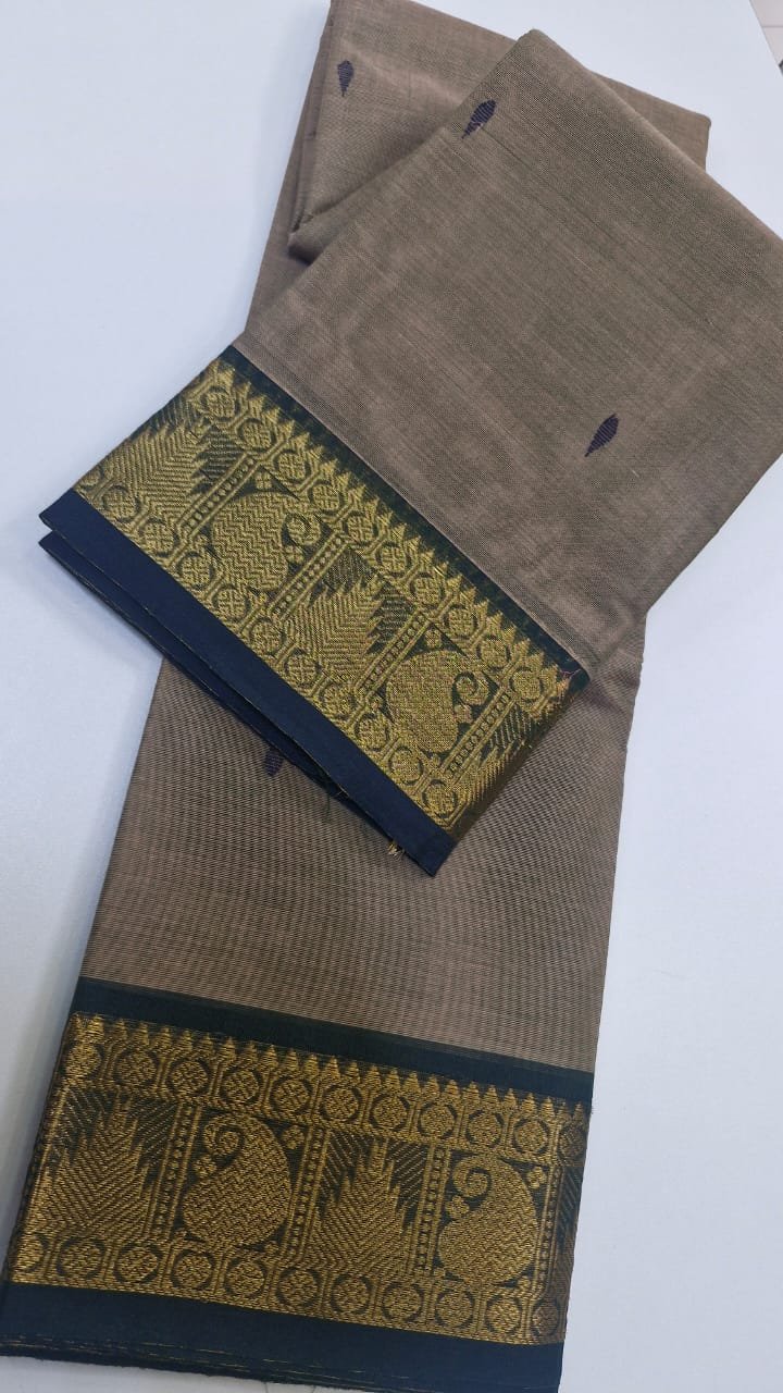 Dark Grey and Dark Green Black Chettinad Cotton Saree Dark Grey and Dark Green Black Chettinad Cotton Saree - Image 3