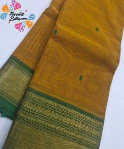 Musterd Yellow and Green Chettinad Cotton Saree
