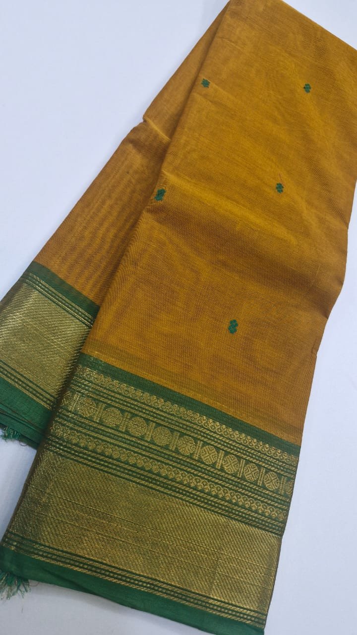 Musterd Yellow and Green Chettinad Cotton Saree