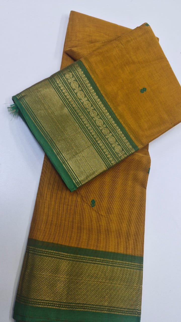 Musterd Yellow and Green Chettinad Cotton Saree - Image 2