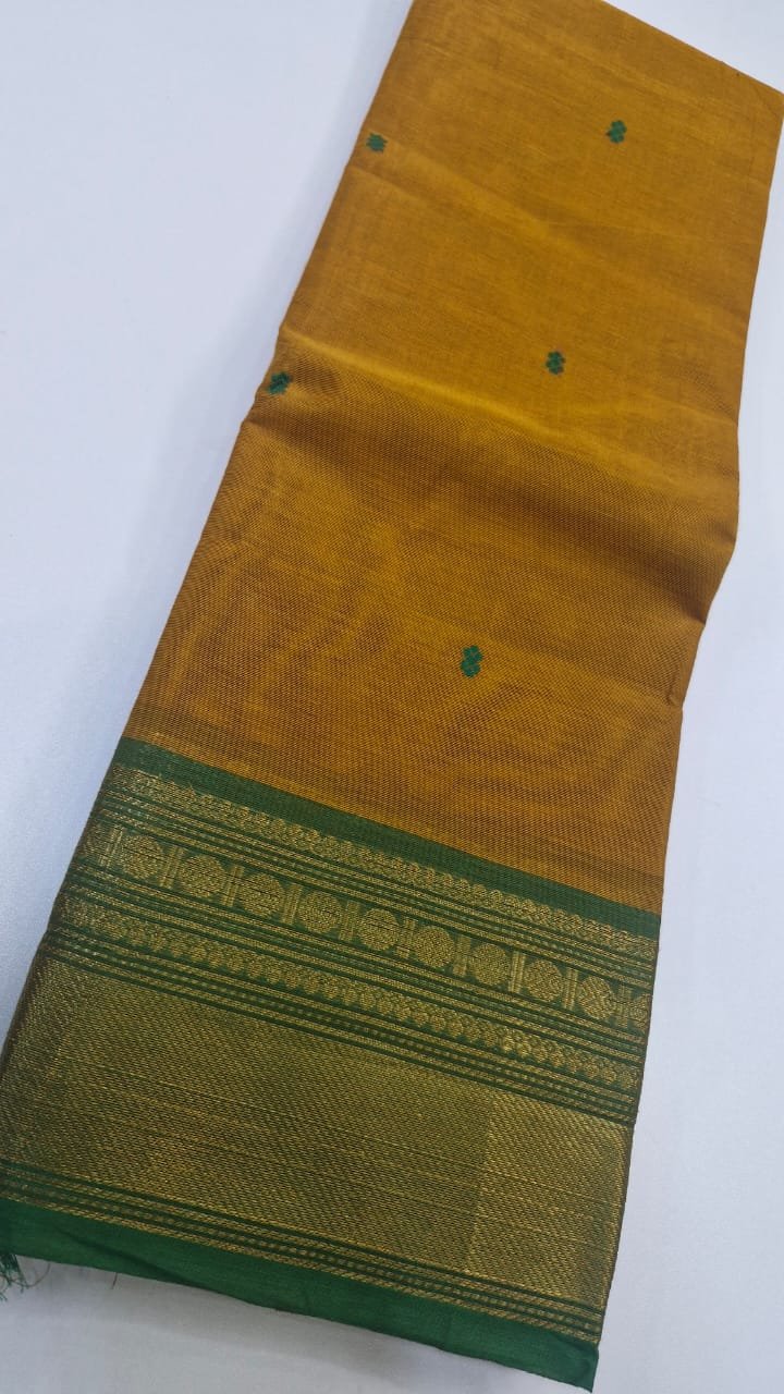 Musterd Yellow and Green Chettinad Cotton Saree - Image 3