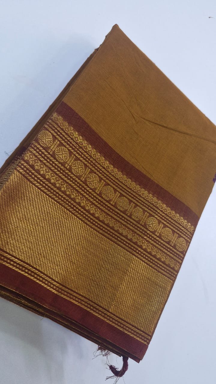 Bronze Gold and Chocolate Brown Chettinad Cotton Saree