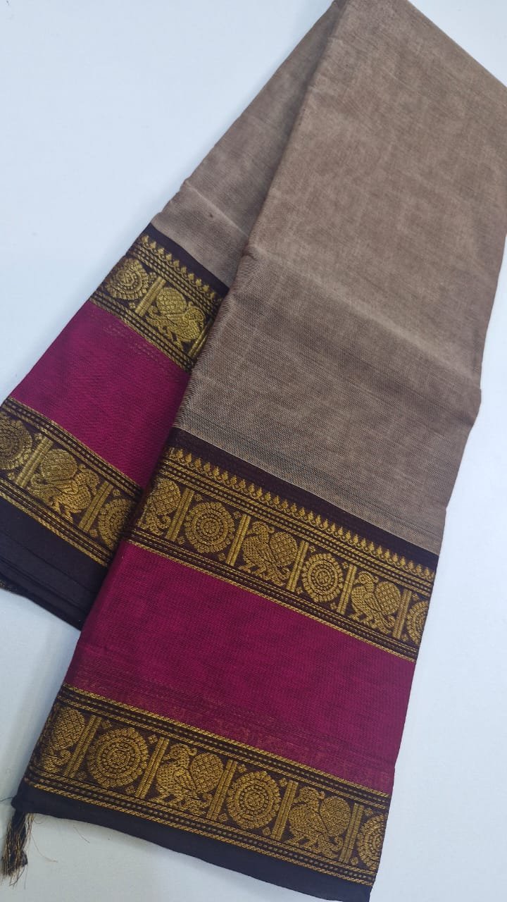 Grey and Magenta Chettinad Cotton Saree - Image 3
