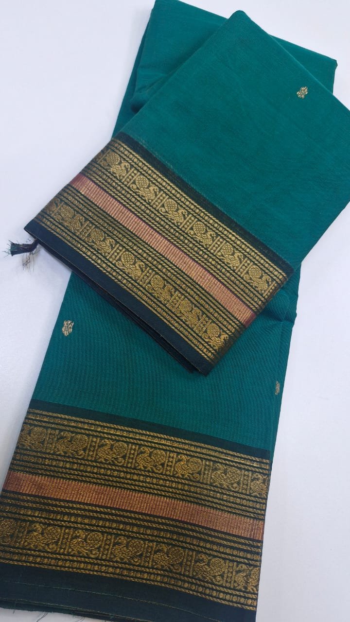 Teal Green and Forest Green Chettinad Cotton Saree Teal Green and Forest Green Chettinad Cotton Saree - Image 3