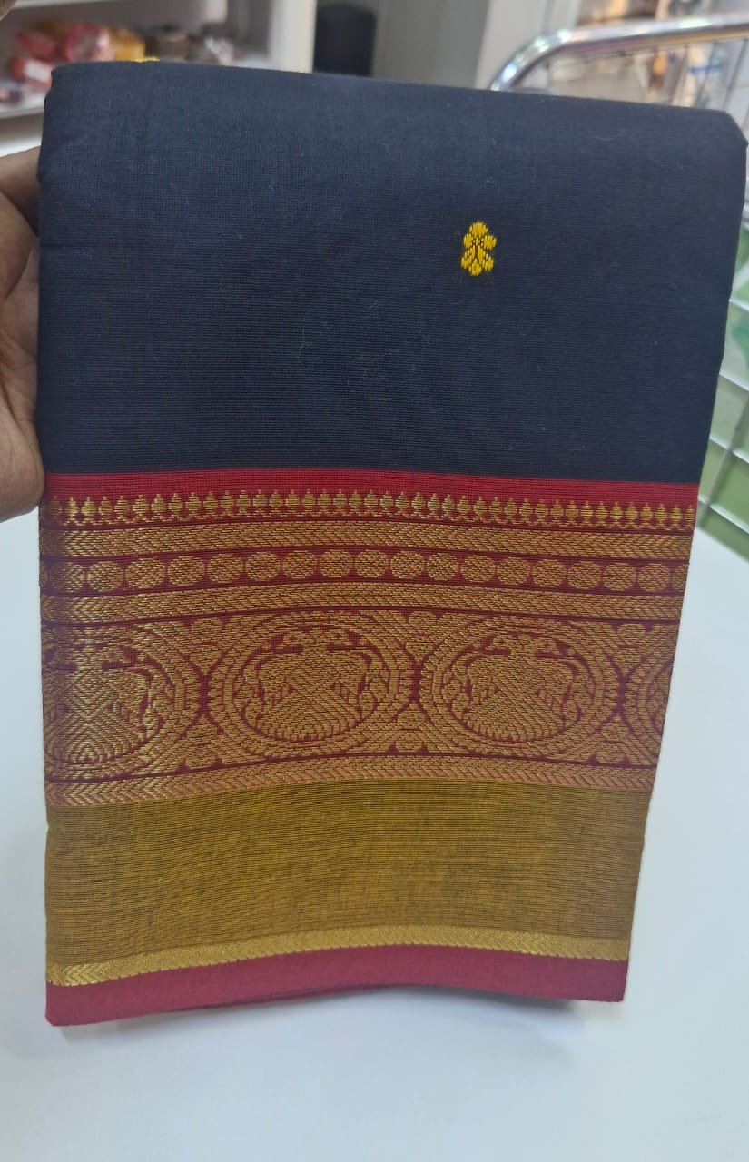 Black and Red Green Chettinad Cotton Saree - Image 2