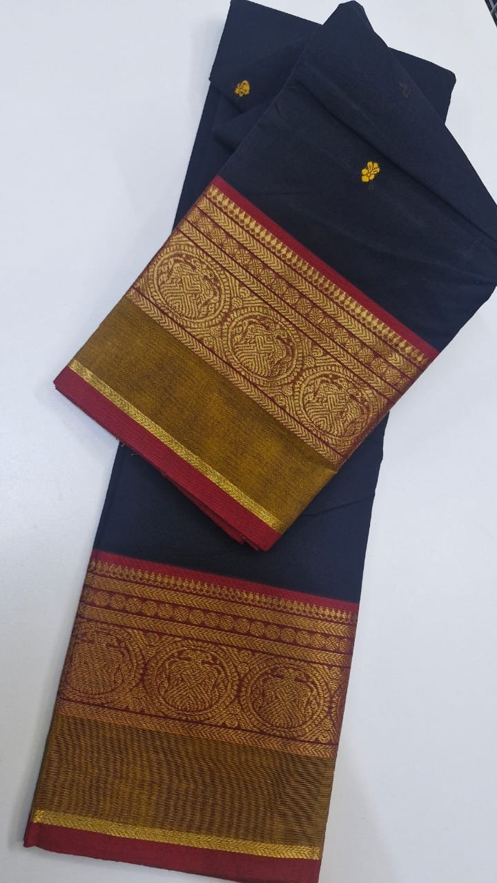 Black and Red Green Chettinad Cotton Saree - Image 3