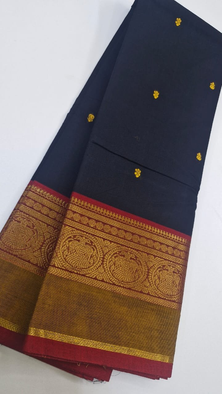 Black and Red Green Chettinad Cotton Saree - Image 4