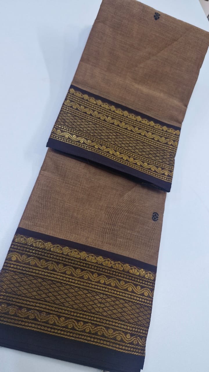 Camel and Dark Brown Chettinad Cotton Saree - Image 2