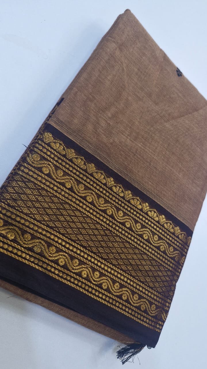 Camel and Dark Brown Chettinad Cotton Saree