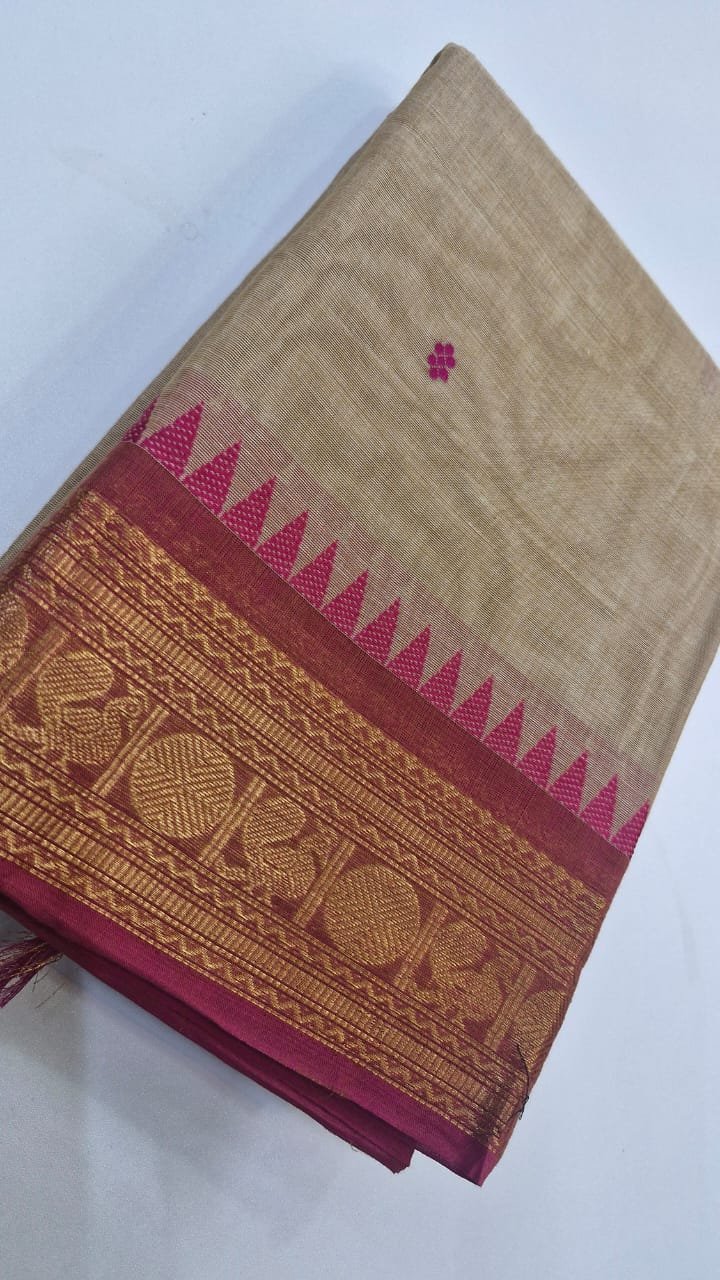 Light Grey and Magenta Chettinad Cotton Saree