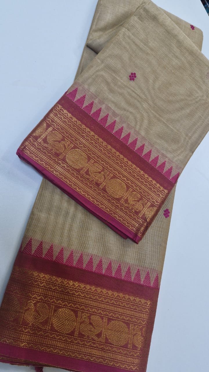 Light Grey and Magenta Chettinad Cotton Saree - Image 2