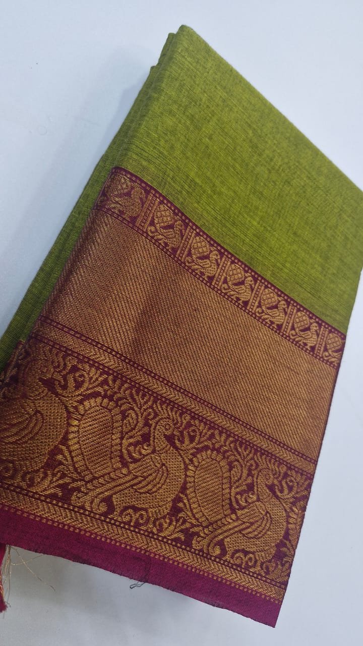 Lime Green and Magenta Chettinad Cotton Saree